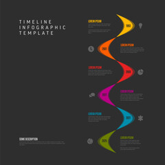 Color vertical timeline with wavy curves template and dark background
