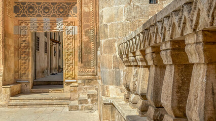Stone made detail reliefs and decorations of Latifiye Mosque in the old city of Mardin - obrazy, fototapety, plakaty
