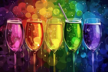A Toast to Diversity: LGBTQ+ Pride Celebrations with Sparkling Wine, Effervescent Bubbles, and Festive Bar Scenes for Corporate and Wedding Receptions - obrazy, fototapety, plakaty