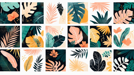 A set of 12 colorful images of leaves and flowers