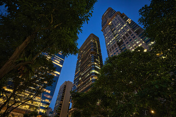 Evening skyscrapers in the downtown of Singapore