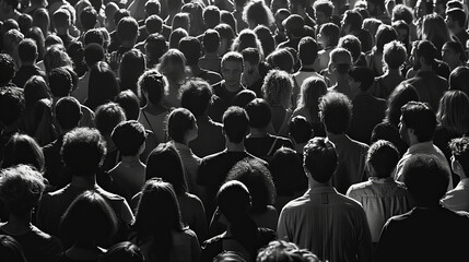 Monochrome image of a dense crowd of diverse people - 788076735