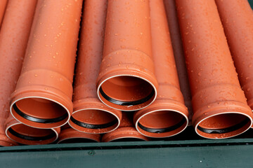 Plastic drain pipes on a construction site