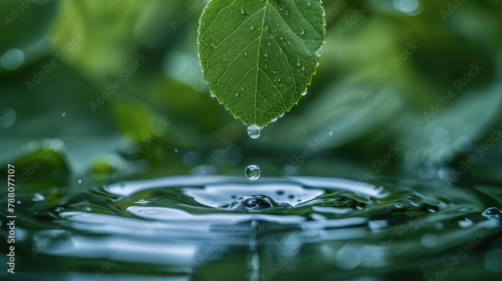 Aufkleber a drop of water falling off a leaf. generative ai.