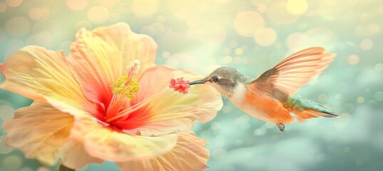 Fototapeta premium Elegant hummingbirds in vibrant flight, targeting flower nectar with remarkable precision