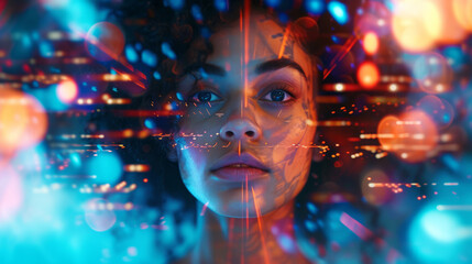 Artistic AI interpretation of a person with colorful bokeh lights - 788077926