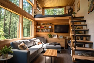 Fototapeta premium Living Room Tiny House: Modern Space-Saving Design Ideas