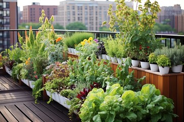 Chic Green Haven: Lush Rooftop Garden Eco-Friendly Oasis with Floral Arrangements