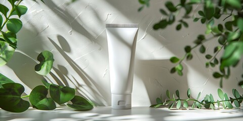 Organic cosmetic product. Green cosmetics on a nature background. Generative AI
