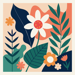 Floral Pattern with Leaves and Butterflies on Vintage Background