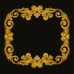 Borders and Frames in traditional style. Ornamental elements for your designs. Black and gold colors. Floral carving decoration for postcards or invitations for social media.