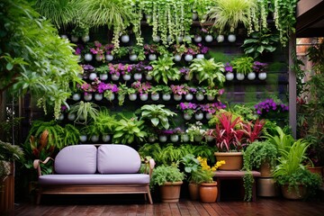 Fototapeta na wymiar Space-Saving Small Patio: Lush Vertical Garden Patio Designs