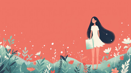 girl illustration on pink background , card, Copy Space, World Menstrual Hygiene Day On May, 28.  - obrazy, fototapety, plakaty