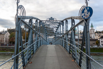 The Mozart bridge over the Salzach river in Salzburg