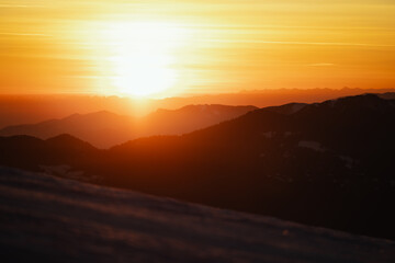 Beatiful winter sunset and scenic view at Monte Pora, in the Orobie Alps, Northern Italy 