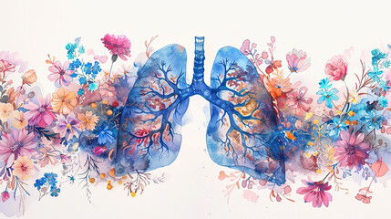  World Asthma Day. Awareness of lung cancer, pneumonia, asthma, COPD, pulmonary hypertension, world no tobacco day and eco air  - obrazy, fototapety, plakaty
