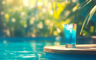 Fototapeta na wymiar blue cocktail on the swimming pool