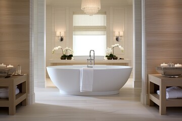Freestanding Tub Elegance: Luxury Hotel Bathroom Designs with Floor-Mounted Faucet and Statement Piece