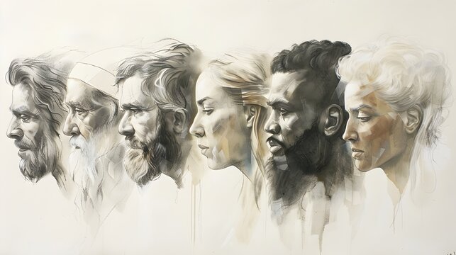 Expressive Charcoal Portraits Capturing the Essence of the Beatitudes in Minimalist Monochrome
