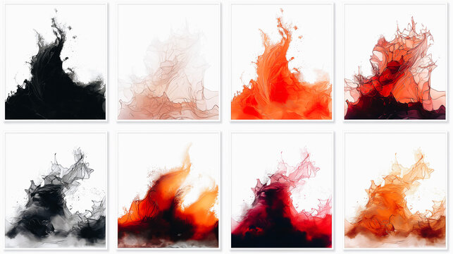 The image is a series of six different colored flames