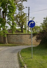 right turn sign, in the old town