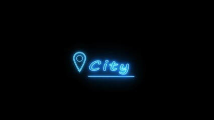 Neon location icon and looking place sign icon illustration on black background.