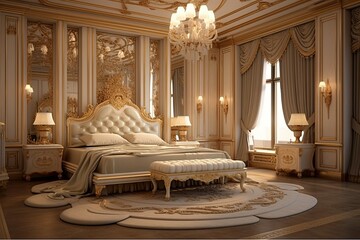 Grand Chandelier Luxurious Palace Bedroom Designs: Spacious Layout & Lavish Bedding