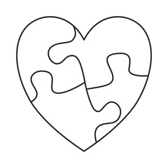 Heart shape with jigsaw puzzle peices for autism awareness concept in outline vector symbol