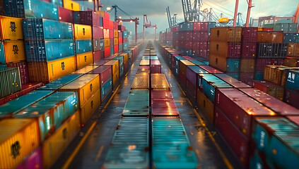 Global Trade in Focus: Open Container Yard Capturing the Essence of Import and Export - obrazy, fototapety, plakaty