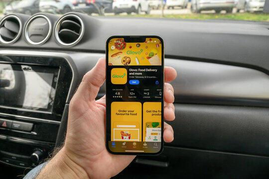 Novi Sad, Serbia - April 1, 2024: Glovo application page for iPhone on Apple AppStore. Glovo is a Spain-based, delivery app founded in 2014