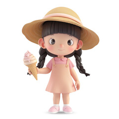 3d Cute Cute girl holding ice cream