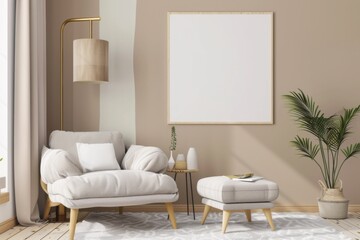 Beige Scandinavian Interior with Poster Mockup created with Generative AI