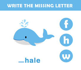 Write the missing letter. Worksheet for kids. Find missing letter worksheet for children.	