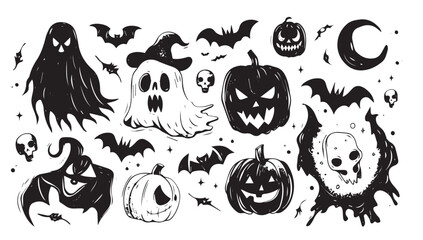 Halloween set, hand drawn style.