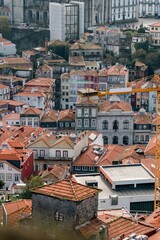Buildings of the beautiful city of Porto, Portugal travel and monuments. View of the rooftops of part of the old town of Porto, Portugal from the tower of the Church of the Clerigos