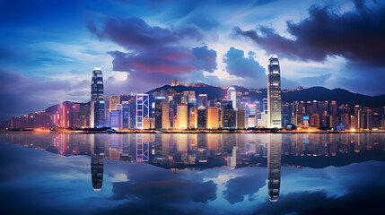 Fototapeta na wymiar Urban Giants: An Impressive Display of Hong Kong's Skyscraper-Filled Skyline