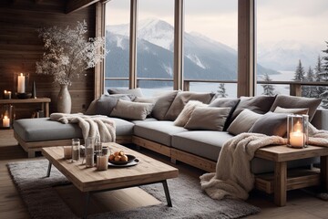 Modern Alpine Cabin Living Room Designs: Cozy Furnishings, Cabin Vibes, Alpine Decor