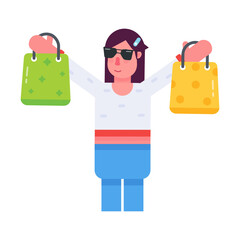 Grab this flat icon of a shopping girl 