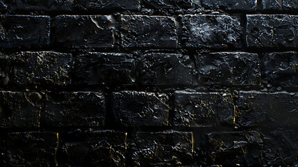 gloomy background, black brick wall of dark stone texture
