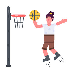 Handy flat icon of a girl playing basketball 