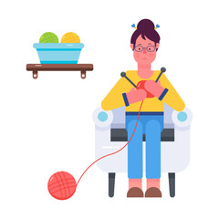 Here’s a flat icon of a woman doing knitting 