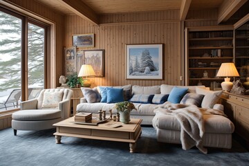 Scenic Wallpaper Inspiration: Modern Design for Alpine Cabin Living Rooms