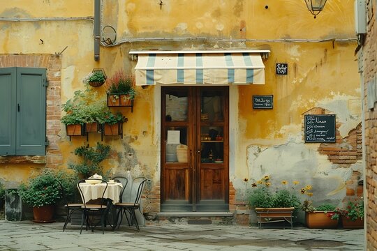 Intimate Tuscan Street Scene Showcasing Picturesque Cafe Lifestyle and Community Bonds