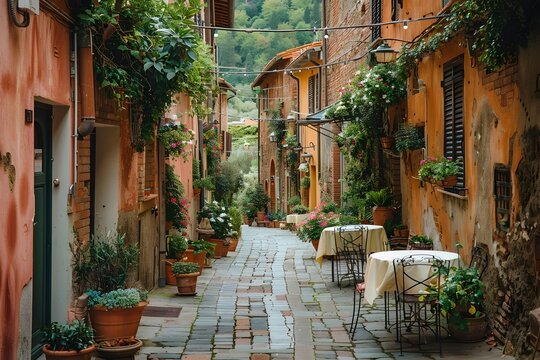 Fototapeta Inviting and Cozy Alfresco Experiences in the Historic Streets of Tuscany Italy