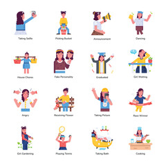 Modern Flat Icons Depicting Female Characters 

