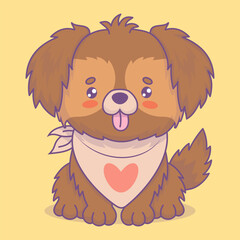 Cute dog with tongue hanging out. Funny cartoon kawaii character animal. Vector illustration. Kids collection.