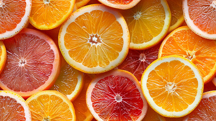 seamless pattern, olorful citrus fruit slices, view from above, background