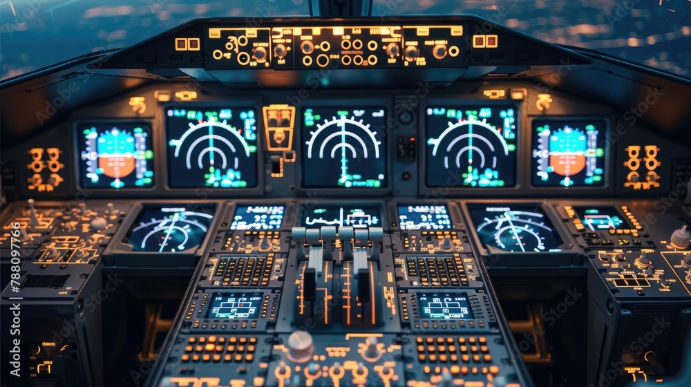 Poster An cockpit console displaying a warning. Generative AI.