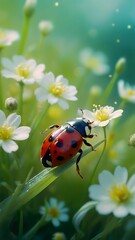 Fototapeta premium ladybug on a camomile