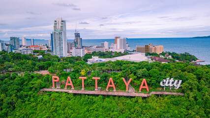 Aerial view of Pattaya city, Thailand. - obrazy, fototapety, plakaty